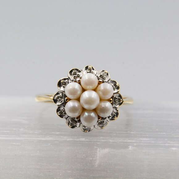 LibCo Seed Pearl Ring with Diamond Halo - Picture 7 of 10